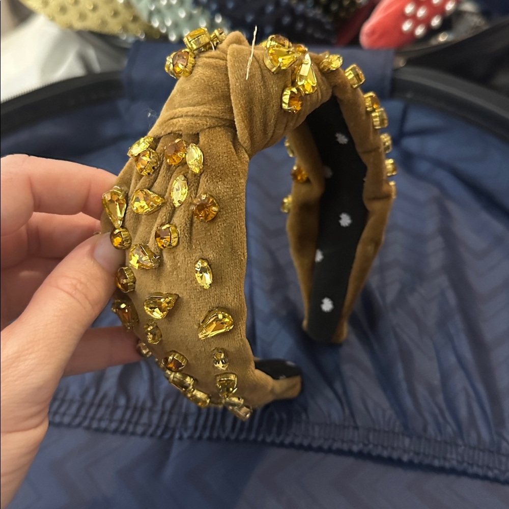 Lele Sadoughi Embellished Brown Headband with Gold Accents